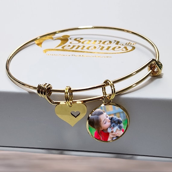 Photo Bracelet- Personalized Photo Bracelet- Photo Charm Bracelet- Gifts for Mom Christmas- Grandma Gifts- Photo Jewelry- Photo Bangle