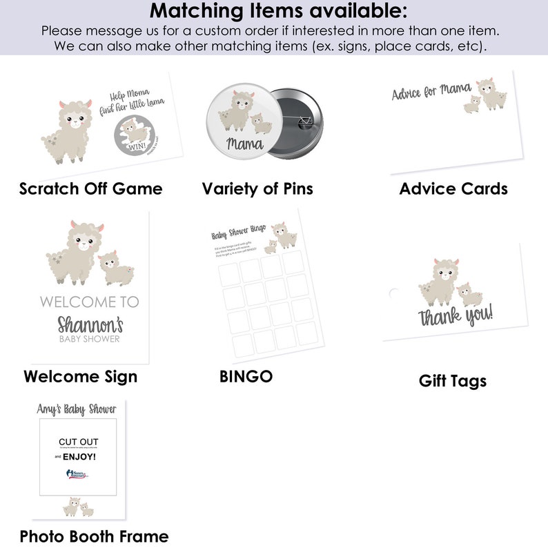 Llama Baby Shower Scratch Off Game 25 Llama Baby Shower Games Llama Baby Shower Game Llama Baby Shower Scratch Off Cards