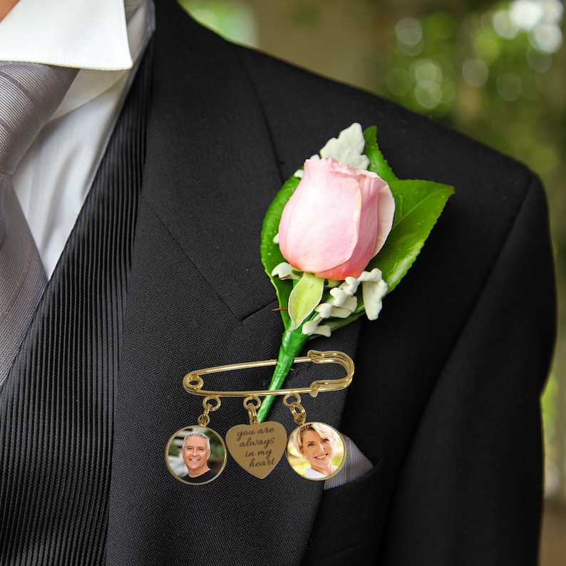 Memory Charm Memory Pin for Groom Memory Charm for Wedding Graduation Memorial Photo Brooch Wedding Rememberance Wedding Memorial Pin image 5