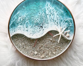 12 Inch Resin Ocean Clock with a Starfish and Crushed Coral from the Florida Keys