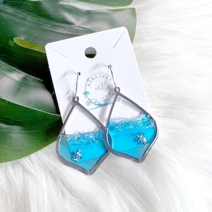 RESERVED - Silver Resin Ocean Sea Turtle Earrings | Resin Beach Jewelry | Ocean Jewelry | Beach Earrings | Resin Jewelry | Ocean Earrings