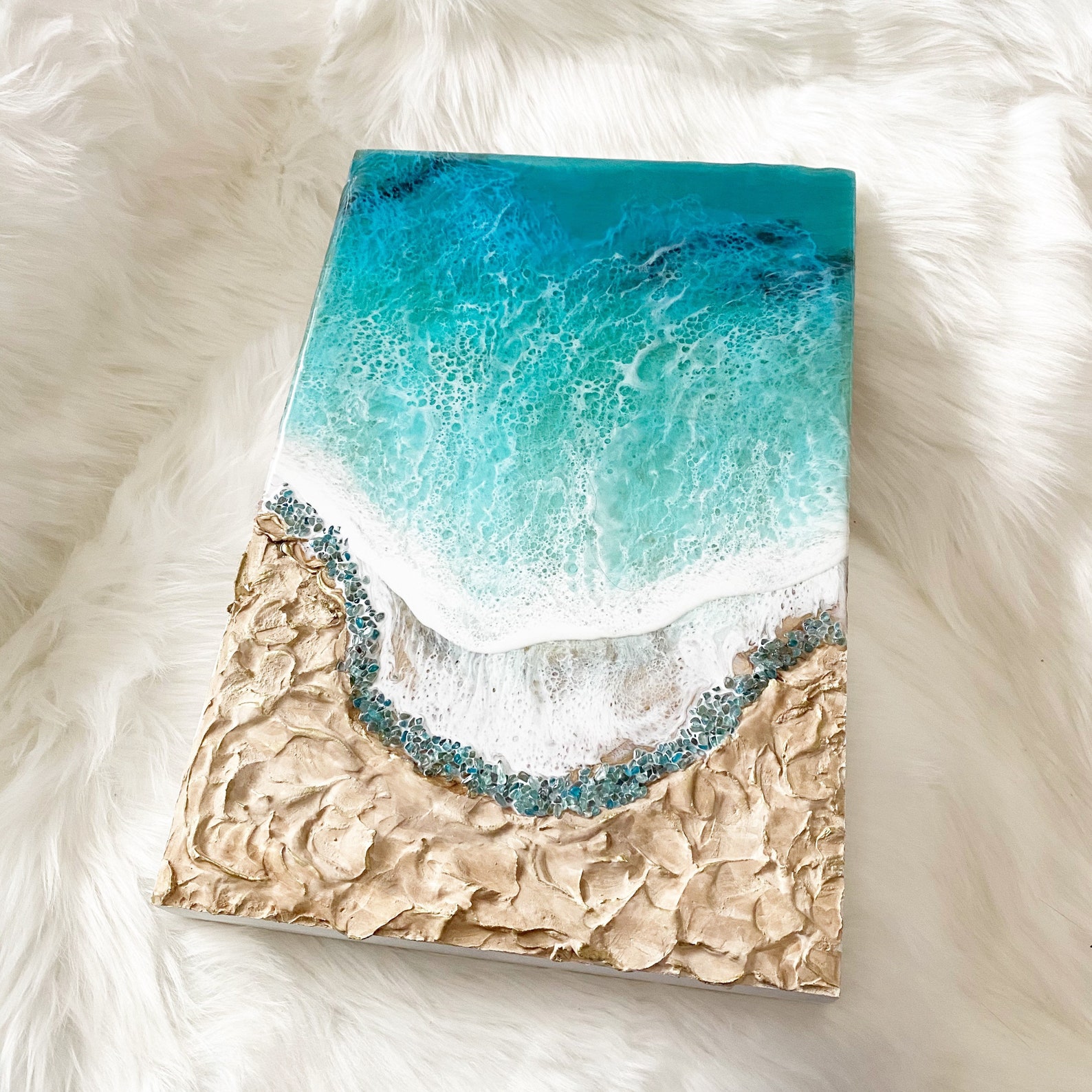 12 X 18 Resin Beach Wall Art on Wood Panel Resin Ocean Art Etsy