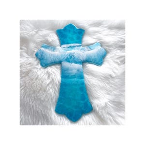 16” x 11.5” Resin Beach Art Cross Plaque, Resin Ocean, Beach Painting, Resin Ocean Art, Epoxy, Resin Art, Ocean Wall Art, Beach Decor,