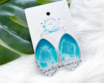 Silver Resin Ocean Earrings, Resin Beach Jewelry, Beach Jewelry, Ocean Jewelry, Beach Earrings, Resin Jewelry, Resin Earrings Ocean Earrings