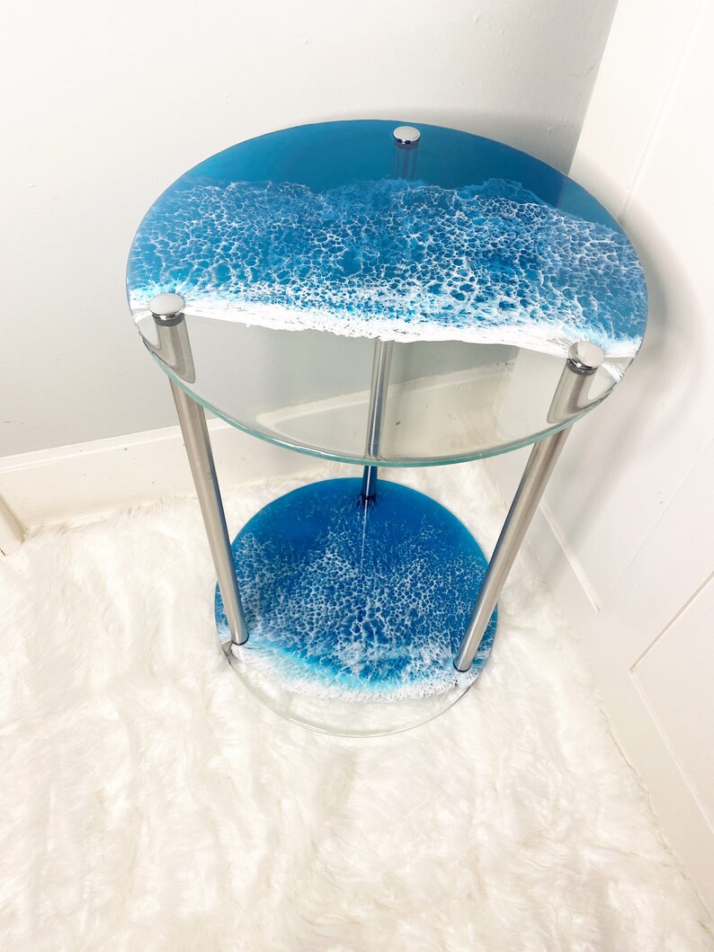 Resin Ocean Glass Table Resin Beach Art Coastal Furniture Etsy