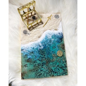 Arte de pared pirata de 8" x 12", arte del océano de resina, mapa, arte de la playa, decoración costera, resina, epoxi, arte de la pared del océano, arte de la playa de resina, mapa del tesoro