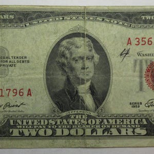 1953 United States Red Seal Two Dollar Note (#E81d)