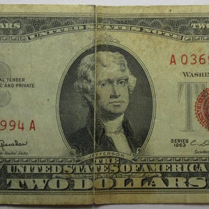 1963 United States Red Seal Two Dollar Note (#E52e)