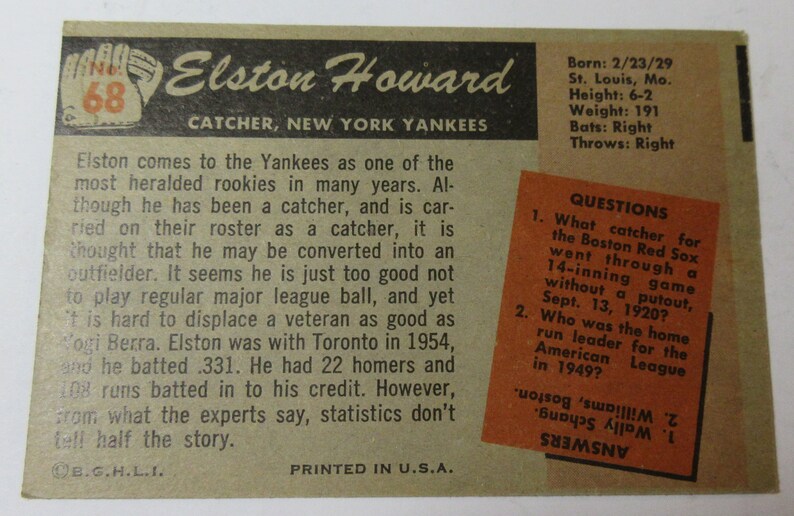 1955 Elston Howard Rookie Baseball Bazooka #68 #E71OO