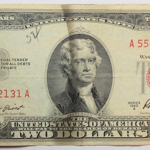 1953-A United States Red Seal Two Dollar Note (#E528i)