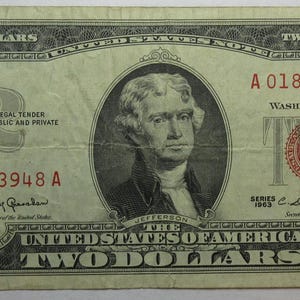 1963 United States Red Seal Two Dollar Note (#E81c)