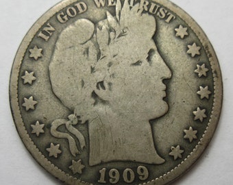 1909 Silver Barber Half Dollar -VG- (#E914e)