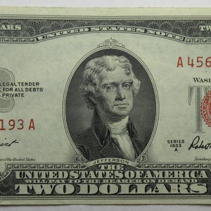 1953-A United States Red Seal Two Dollar Note (#E59f)
