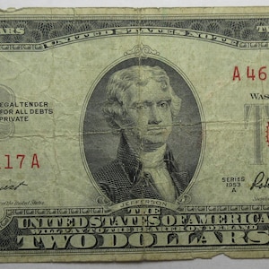 1953-A United States Red Seal Two Dollar Note (#E59e)