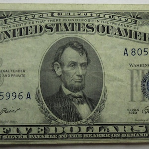 1953 United States Blue Seal Five Dollar Silver Certificate (#E213f)