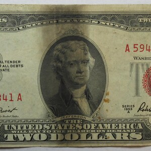 1953-A United States Red Seal Two Dollar Note (#E528h)
