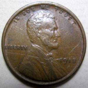 1918 nice UNC early copper Lincoln wheat cent (#E329d)