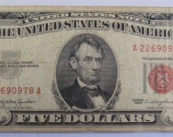 1963 5 dollar bill red seal