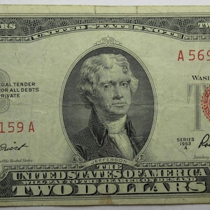 1953-A United States Red Seal Two Dollar Note (#E59d)