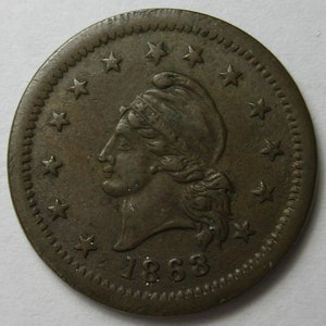 1863 Civil War Token Wilson&#39;s 1 Medal (#E719L)