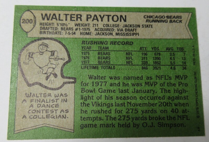 1978 Walter Payton Topps #200 #E72D