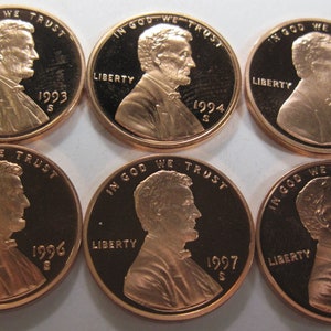 1993-S, 1994-S, 1995-S, 1996-S, 1997-S, 1998-S Proof Lincoln Cents (#E113c)