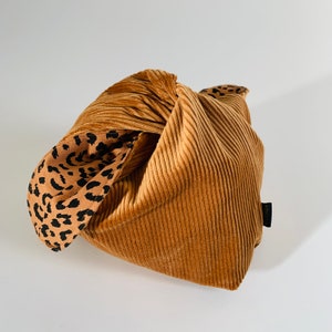 Cheetah Makeup Bag, Mini Reversible Bag, Brown Corduroy, Handmade knotted Bag, Rebekah Bag, Washable Bag