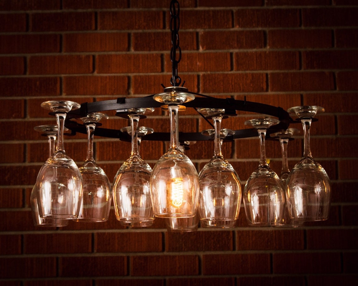 Wine glass Chandelier Wine Rack Light Lighting Wine Decor Etsy