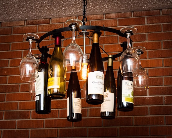 Wine Glass Bottle Chandelier, Wine Rack Light Fixture