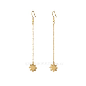 Philippines sun long dangle earrings, Elegant Filipino jewelry, FAHM inspired jewelry