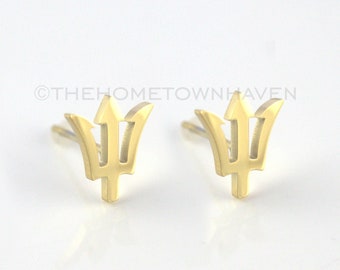 Trident earrings - Trident studs, Barbados Trident, Barbados Trident earrings, Sterling Silver Trident jewelry
