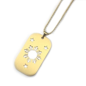 Philippines Sun Dog Tag Necklace - Mens Philippines sun and star necklace, Philippine Pride necklace, Pinoy pride