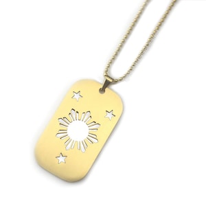 Philippines Sun Dog Tag Necklace - Mens Philippines sun and star necklace, Philippine Pride necklace, Pinoy pride