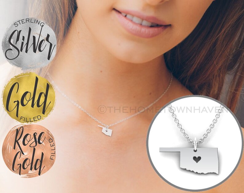 Oklahoma state necklace Oklahoma Necklace Oklahoma love Oklahoma map necklace