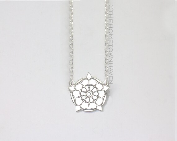 SILVER NECKLACE Yorkshire Rose Charm Pendant