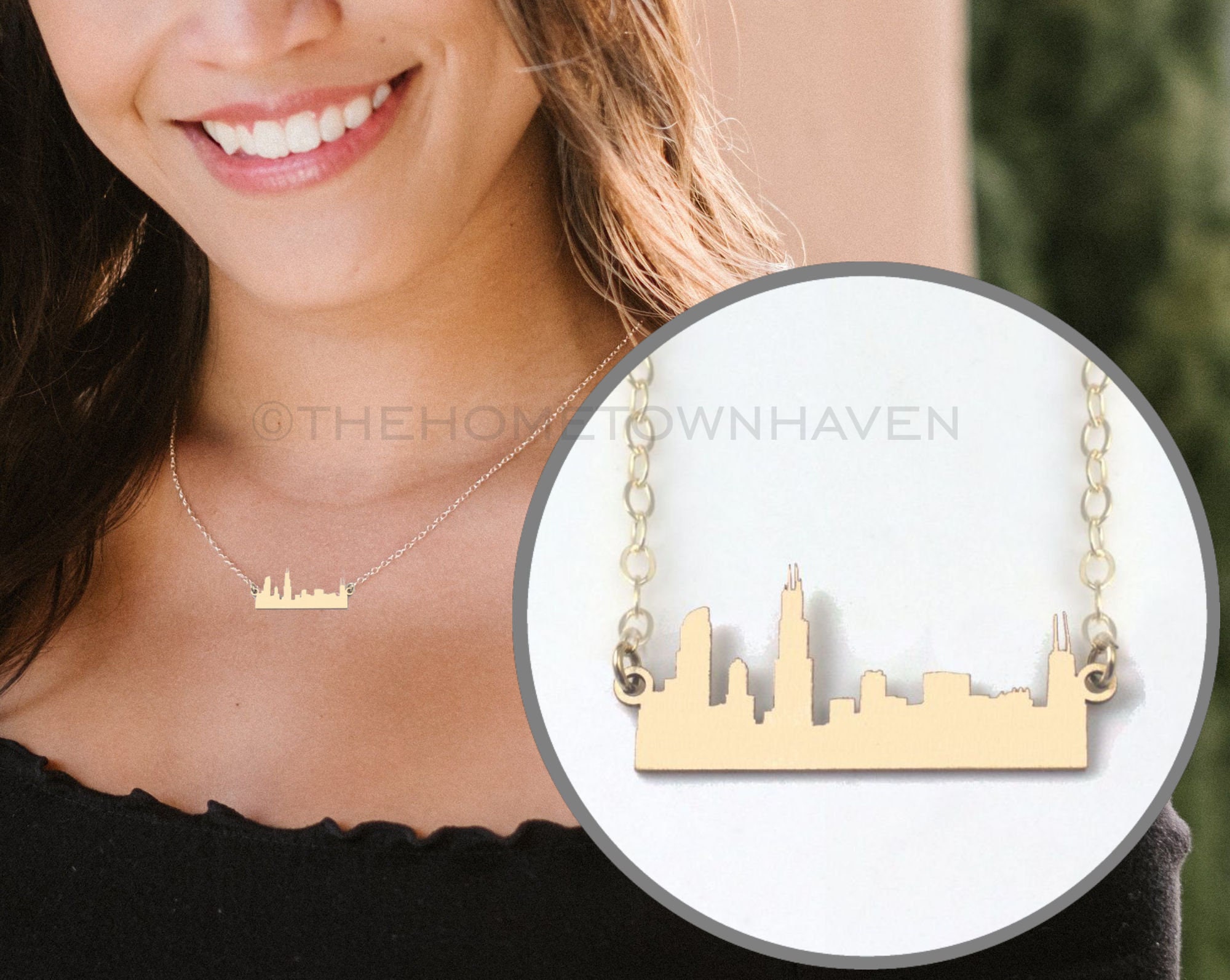 Chicago skyline necklace Chicago jewelry Chicago skyline Etsy