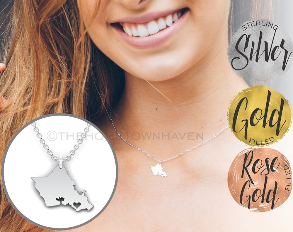 Oahu Necklace Oahu shaped necklace I heart Oahu I heart Etsy