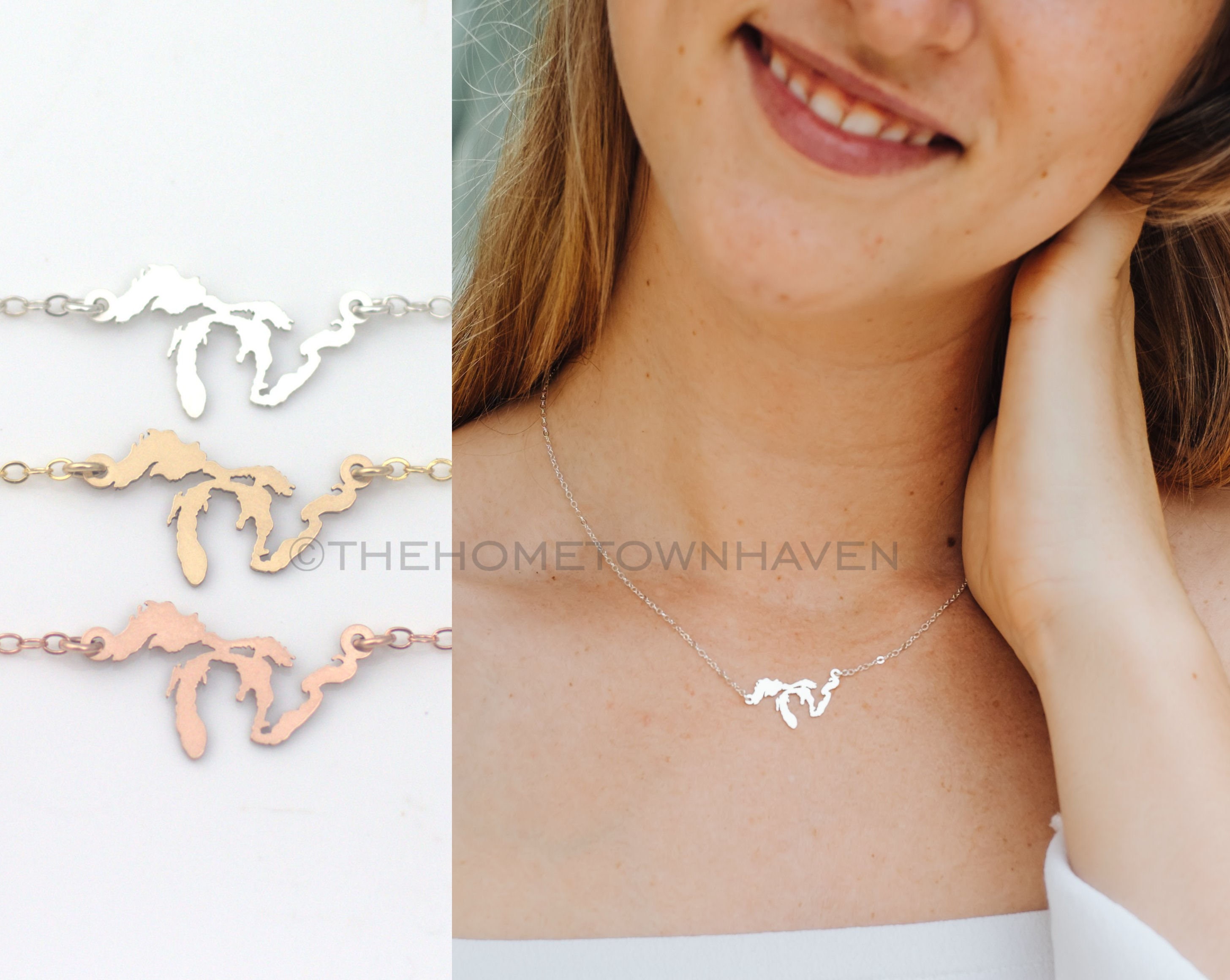 Great Lakes Necklace I heart Minnesota Lake Michigan Lake Etsy