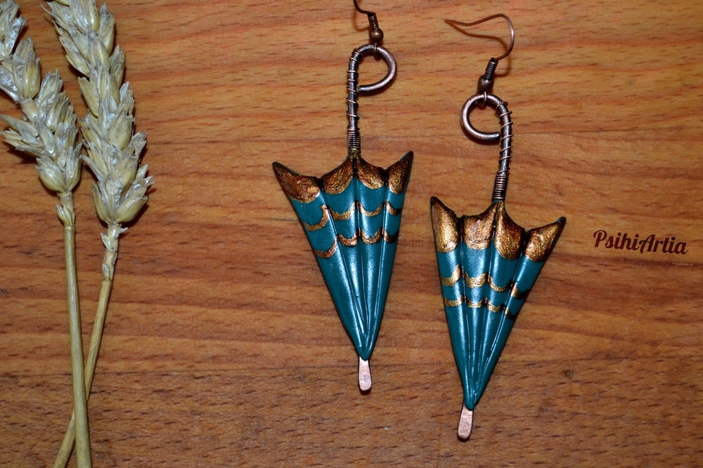 Polymer clay umbrella Umbrella earrings Umbrella jewelry Etsy