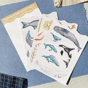 Under the Sea Sicker Pack - 33 autocollants, 3 pages d’autocollants coupés à la mer, baleines, poissons, algues, autocollants de béluga, bech de taureau - feuille d’autocollants de l’océan