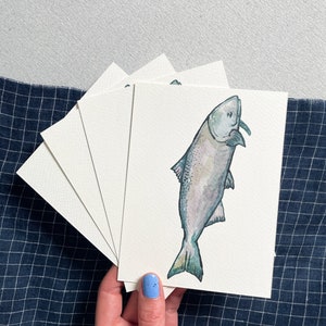 Cartes postales de pêche - Ensemble de 4 cartes de poissons de lac, cartes postales en papier aquarelle de poids lourd, ensemble de quatre cartes recto verso, carte de vœux peinte