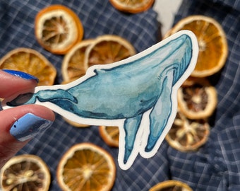 Whale Vinyl Sticker- Waterproof and durable, Die Cut Blue Ocean Sticker- perfect for a water bottle or laptop. Plastic free packaging
