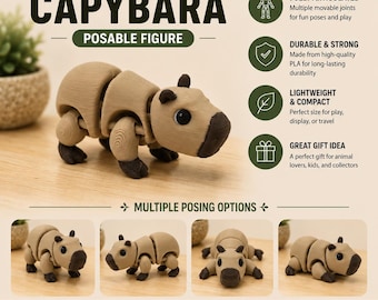 Articulated Capybara Posable Figure | 3D Printed Flexible Fidget Toy