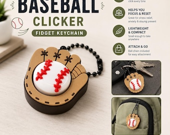 Baseball Glove Clicker Keychain | Baseball Fidget Toy | 3D Printed Clicker | Baseball Player Gift | Coach Gift | Dugout Reward