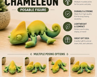 Articulated Chameleon Fidget Toy | 3D Printed Flexible Reptile Posable Figure