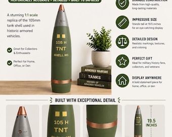 105 mm displayreplica | Levensgroot militair verzamelobject | 3D-geprint | Historisch displaystuk | Tankdecoratie