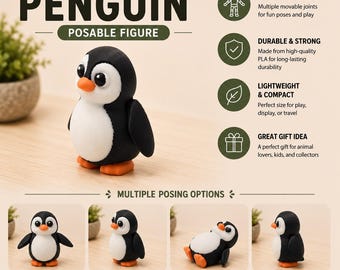 Articulated Penguin | 3D Printed Arctic Animal | Flexible Penguin Toy | Cute Fidget Figure | Desk Pet Gift