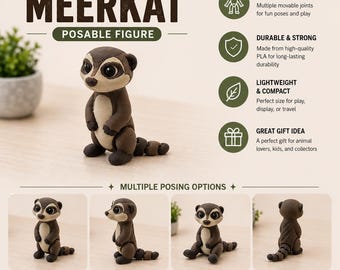 Articulated Meerkat | 3D Printed Fidget Animal | Flexible Desert Animal Toy | Cute Desk Pet | Sensory Toy | Collectible Meerkat Figure