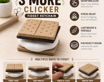 S'more Clicker Fidget Toy | 3D Printed Campfire Clicker | Cute Marshmallow Fidget | Pocket Toy | Sensory Clicker Gift