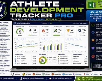 Athlete Development Tracker Pro | Sports Training Spreadsheet | Performance Dashboard | Strength & Speed Tracker | Excel Template